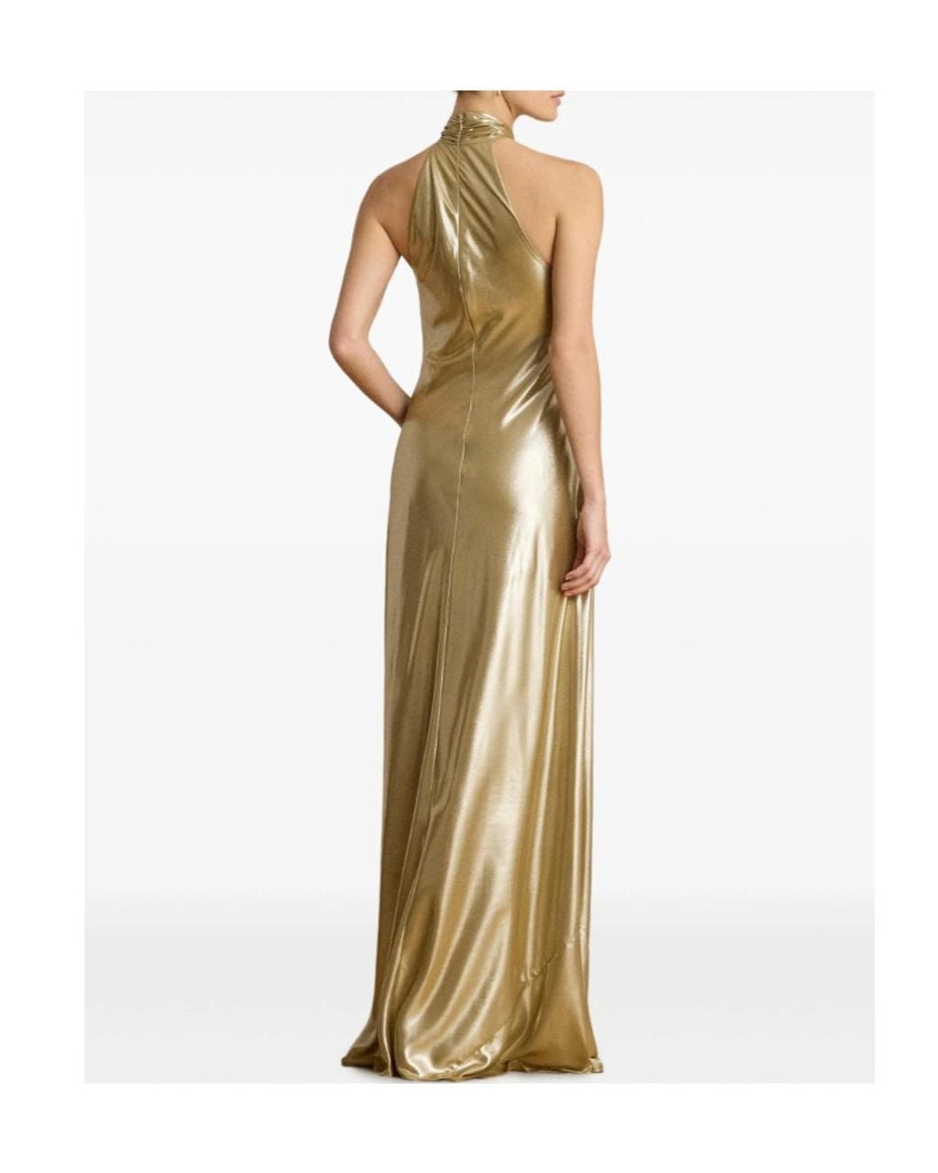 Ralph Lauren Lauren Metallic Chiffon Halter Gown