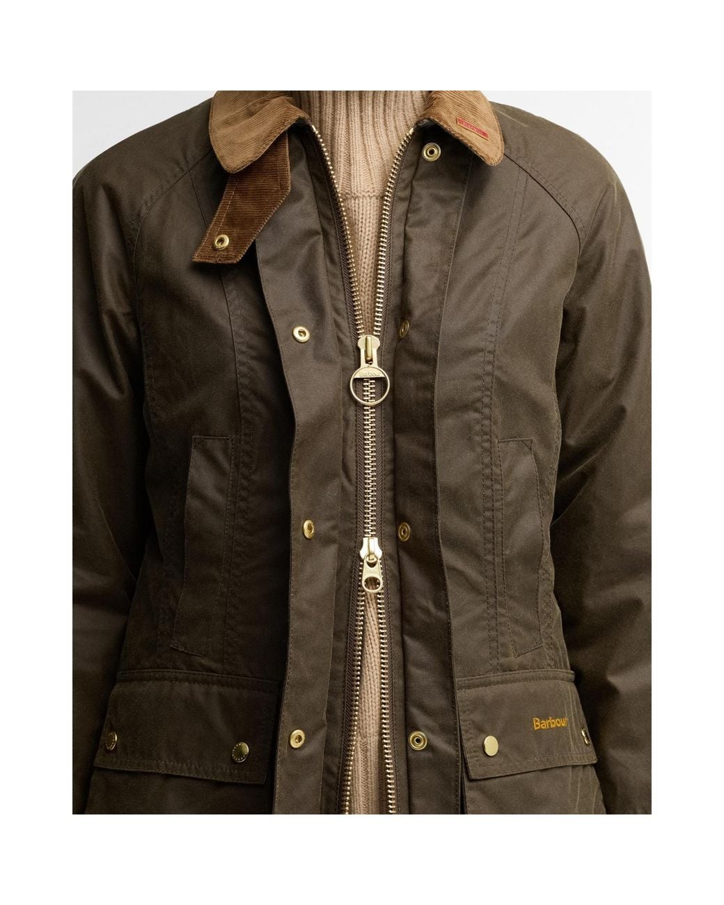 Barbour Green Cord Collar Waxed Jacket