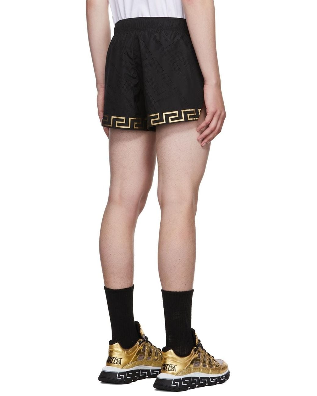 Versace Black Greca Logo-Print Shorts for men