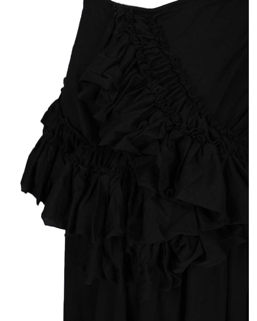 Dries Van Noten Black Midi Skirt With Ruffles And Drapes