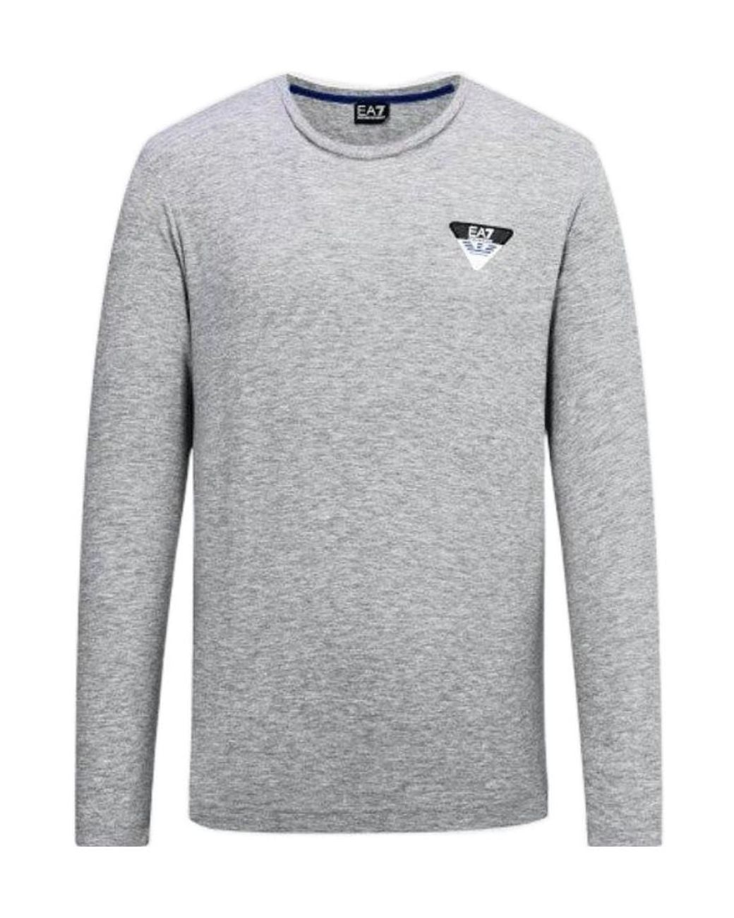 EA7 Gray T-Shirt With Round Neck And Long Sleeves for men
