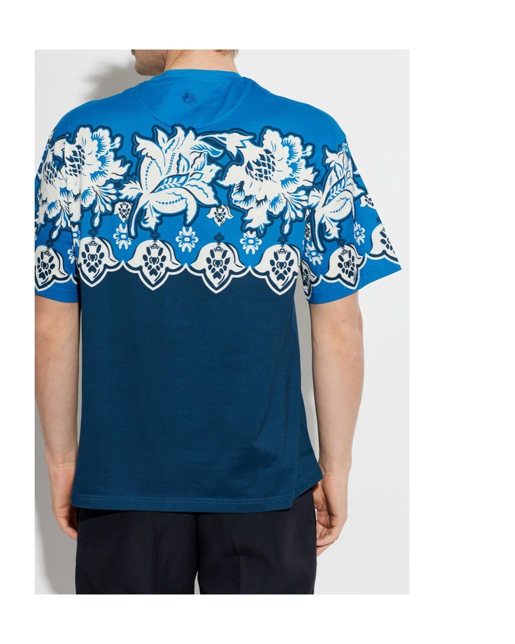Etro Blue Floral Print T-Shirt for men