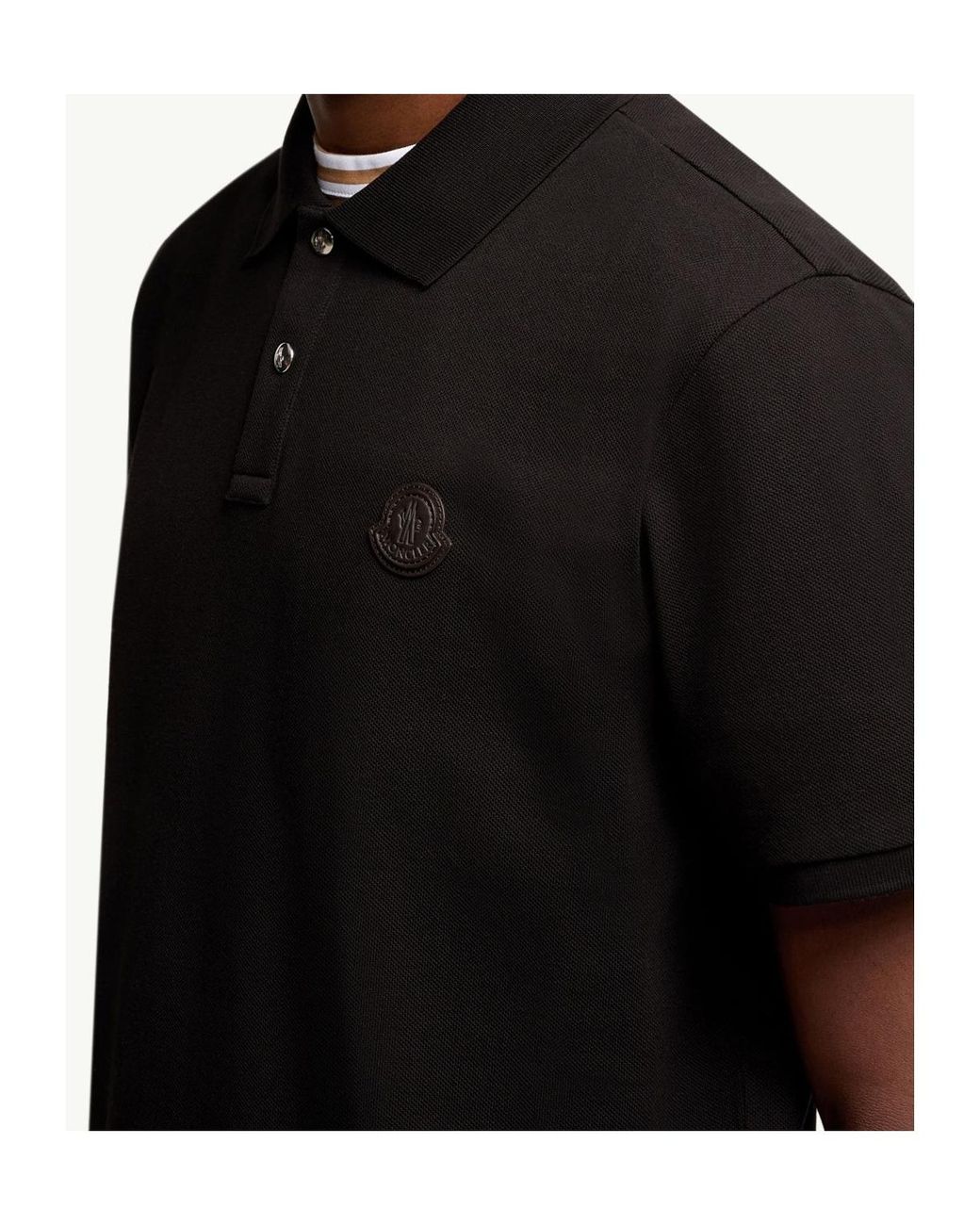Moncler Black Logo Patch Piqué Polo Shirt for men