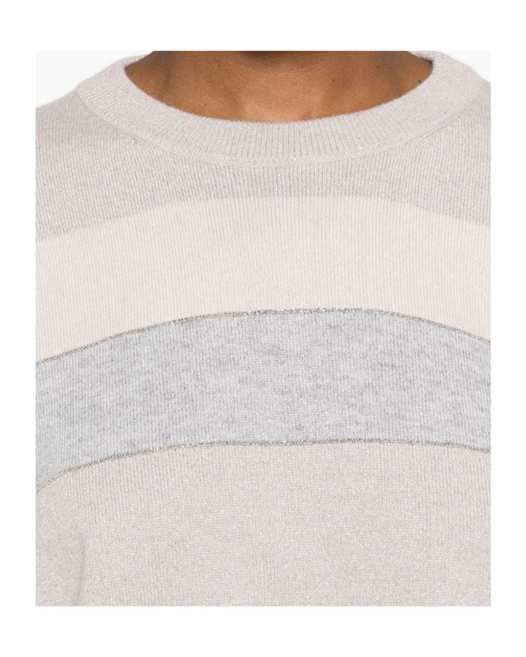 Peserico White Rhinestone Striped Knitwear
