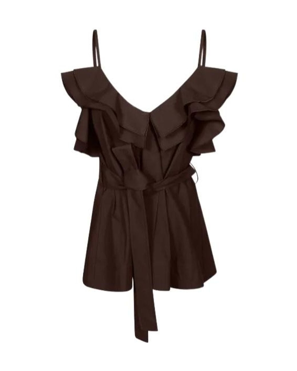 P.A.R.O.S.H. Brown Ruffled Belted Blouse