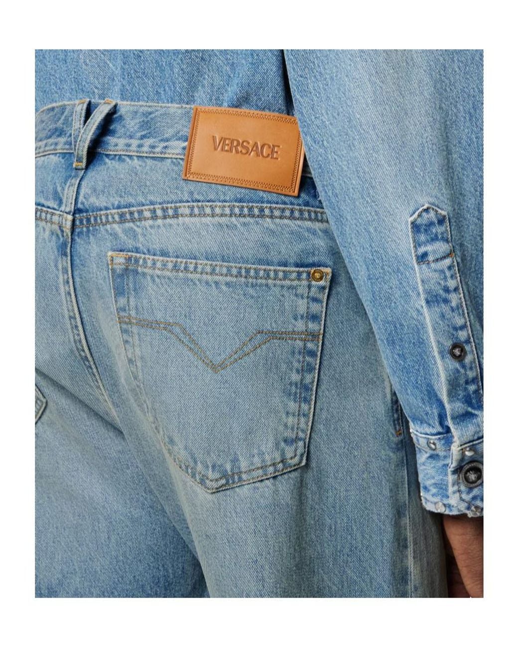Versace Blue Logo-Patch Pencil Jeans for men