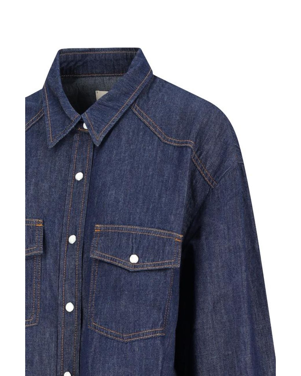 Khaite Blue Shirt With Patch Pockets And Curved Hem