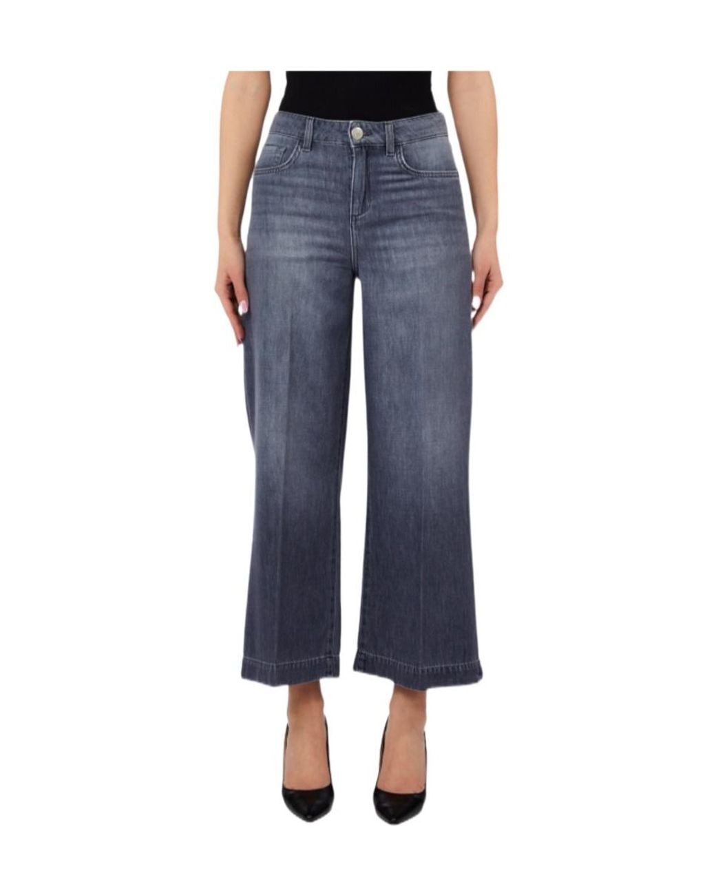 Liu Jo Blue Cropped Logo Patch Jeans