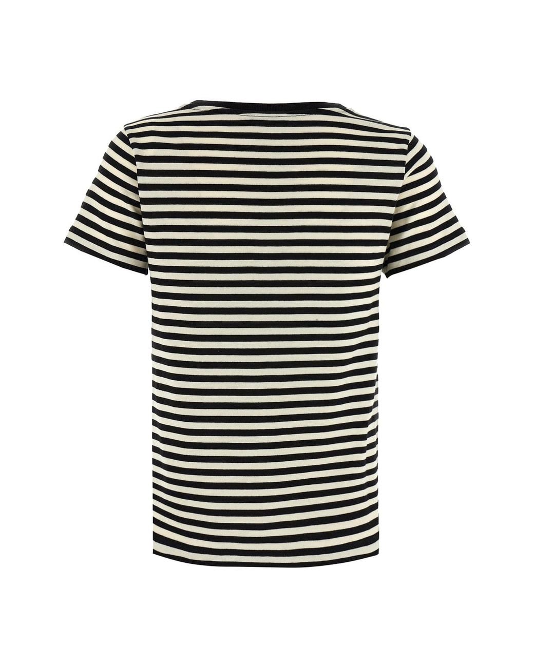 Moncler Black Logo Patch Striped Crewneck T-Shirt