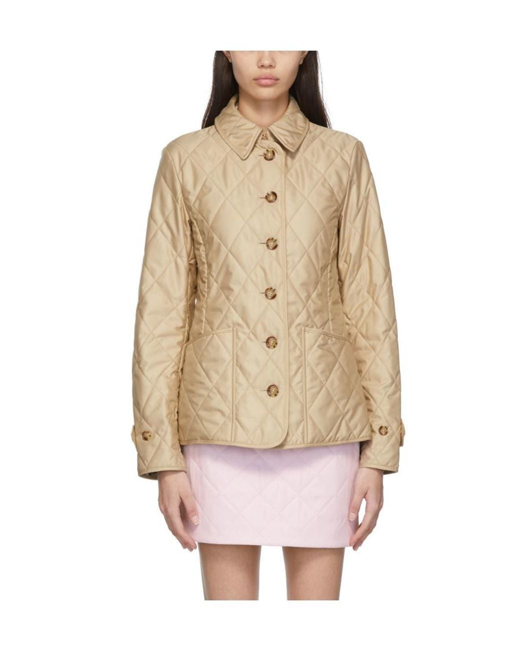 Burberry Natural Quilted And Folded Collar Cotton Dress
