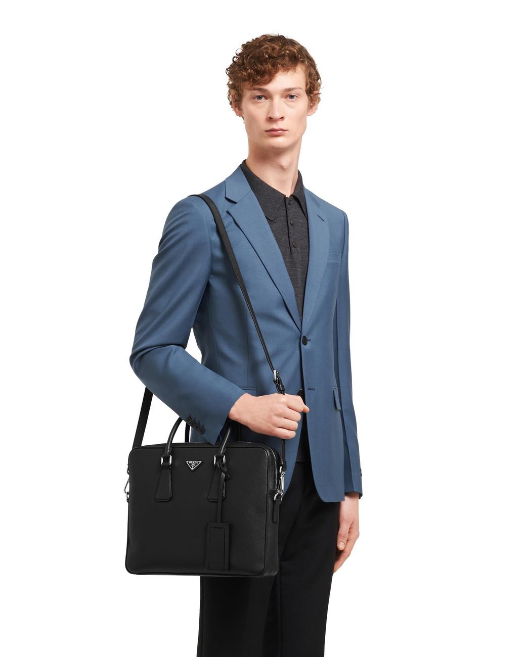Prada Black Triangle Logo Briefcase for men