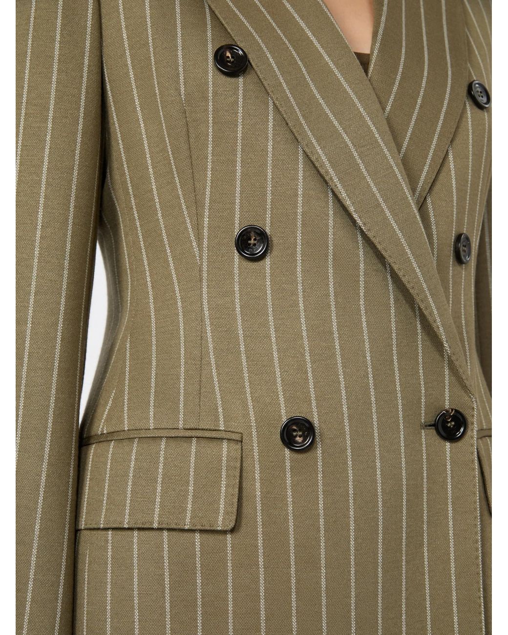 Max Mara Green Double-Breasted Pinstripe Jersey Blazer