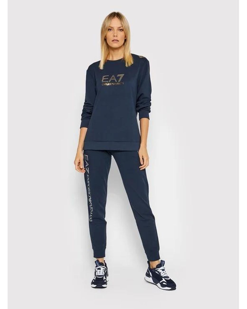EA7 Blue Logo-Print Crew Neck Sweatshirt