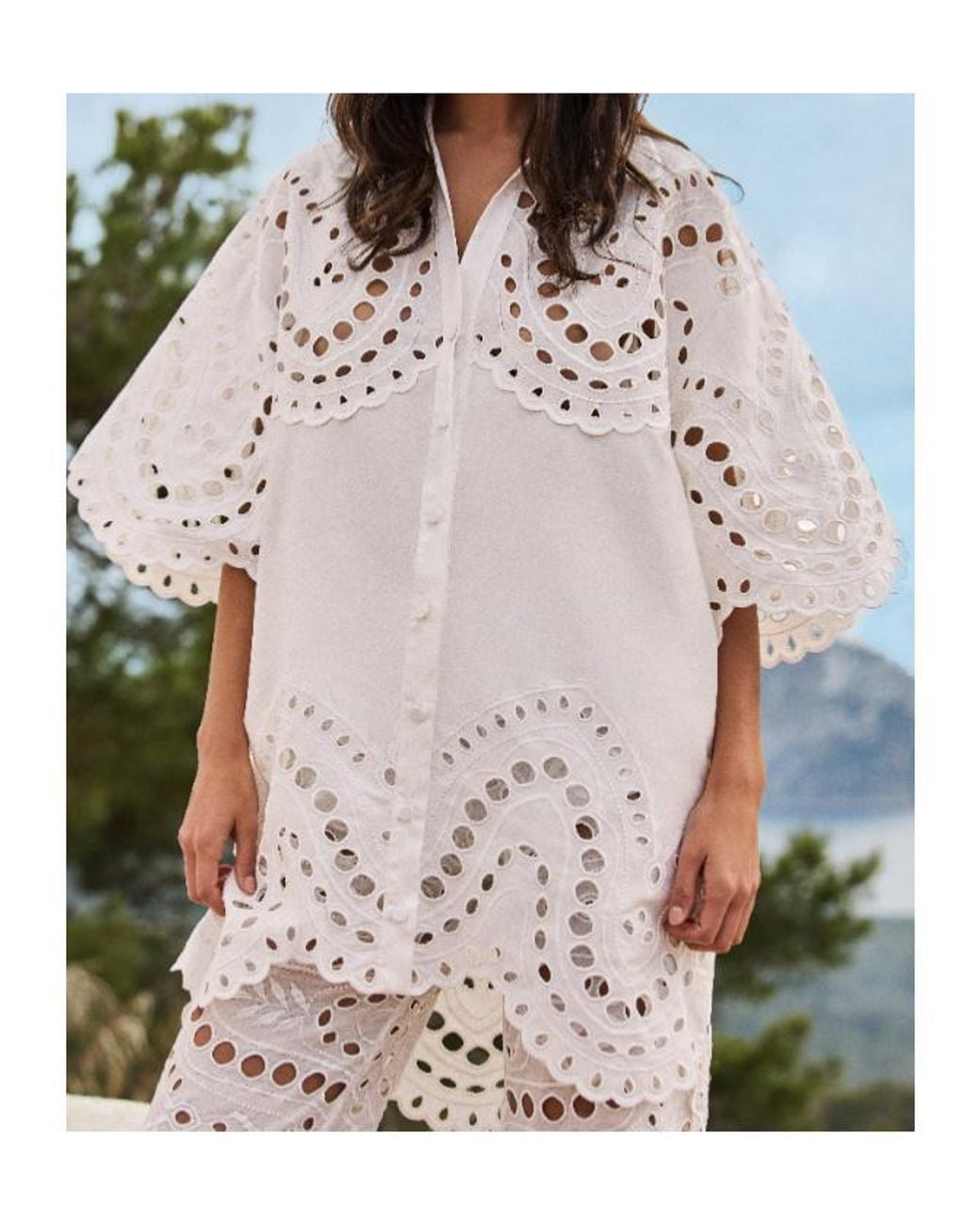 Charo Ruiz White Ibiza Tao Broderie Long Shirt