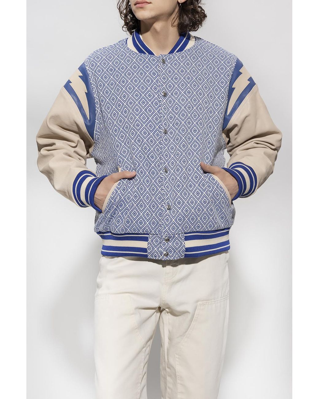 Rhude Blue Diamond-Jacquard Varsity Jacket for men
