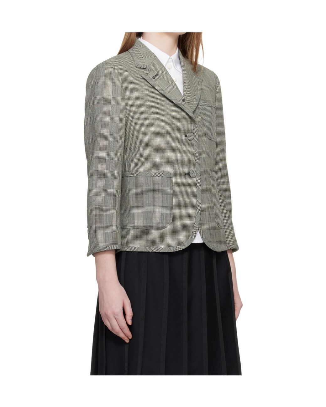Thom Browne Gray Plaid Wool Suit Jacket