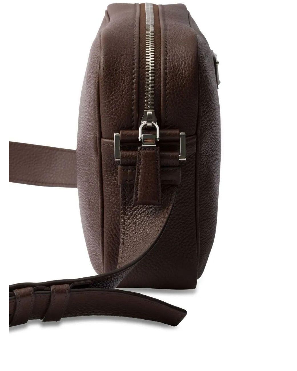 Prada Brown Logo Plaque Zipped Crossbody Bag for men