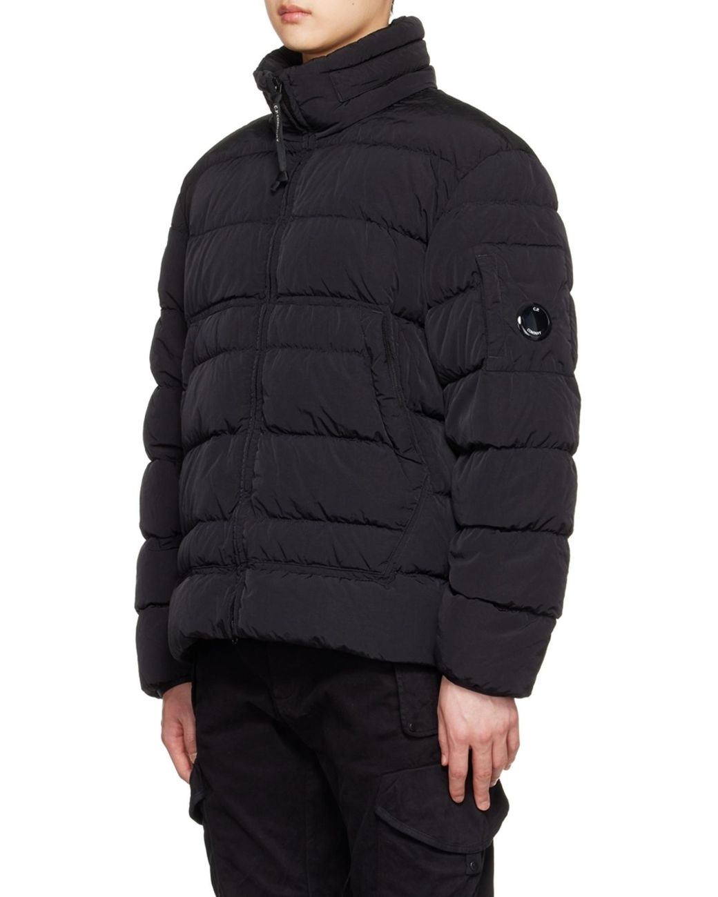 C P Company Black Padded Zipped-Up Jacket for men