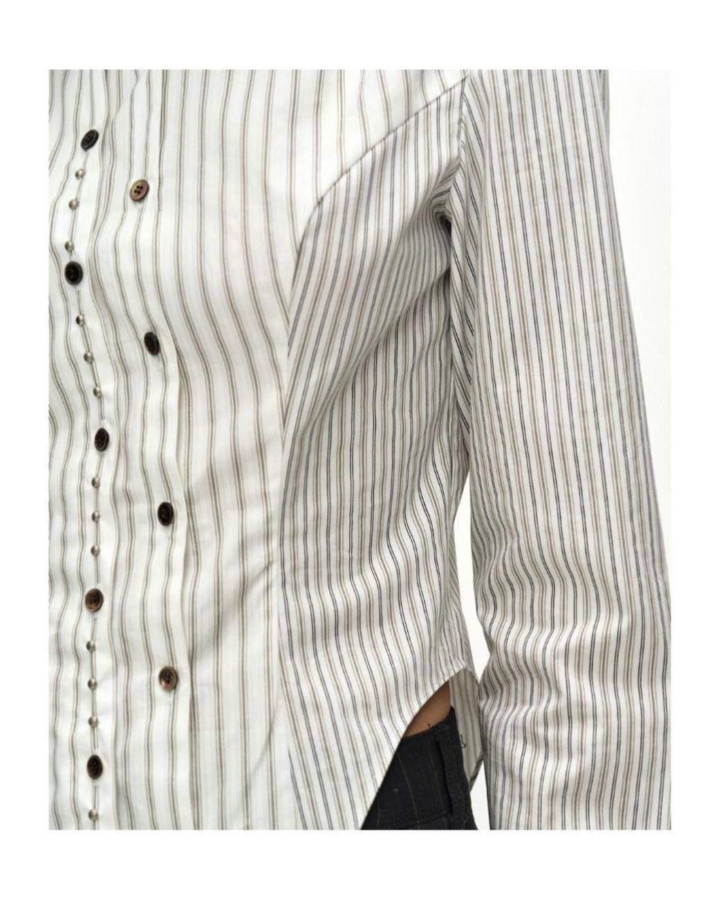 ANDERSSON BELL White Asymmetric Studded Stripe Shirt