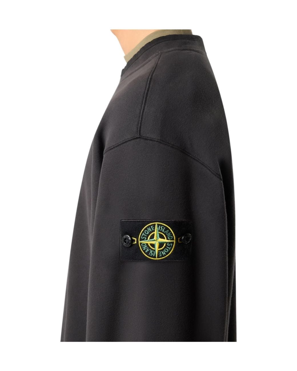 Stone Island Black Oversized-Fit Crewneck Sweatshirt With Ribbed Trims for men