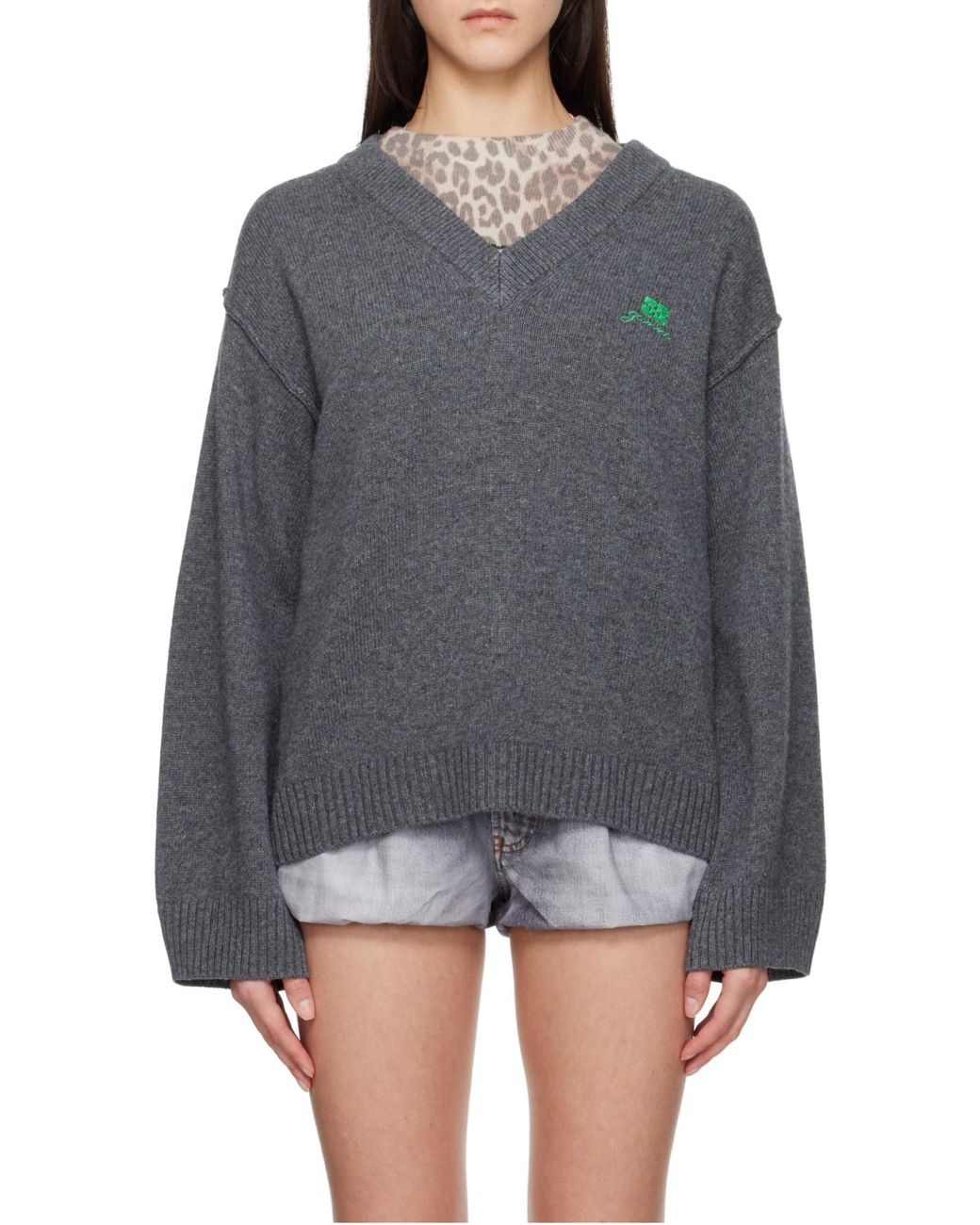 Ganni Gray V-Neck Jumper