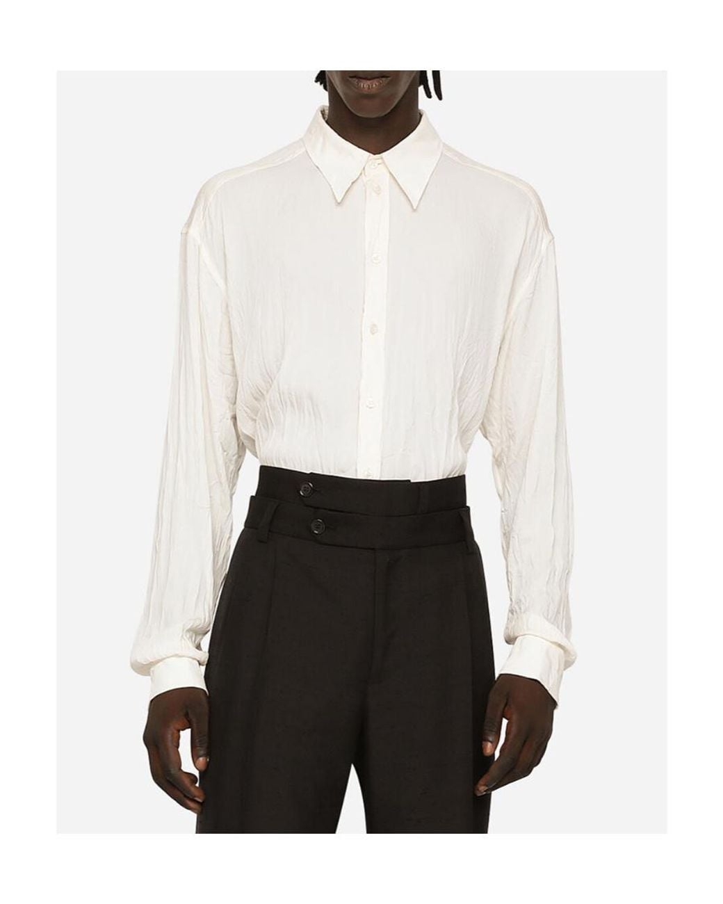 Dolce & Gabbana White Lapel Long-Sleeved Shirt for men
