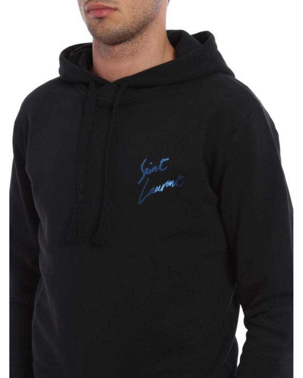 Saint Laurent Black Cotton Logo Hooded Sweater for men