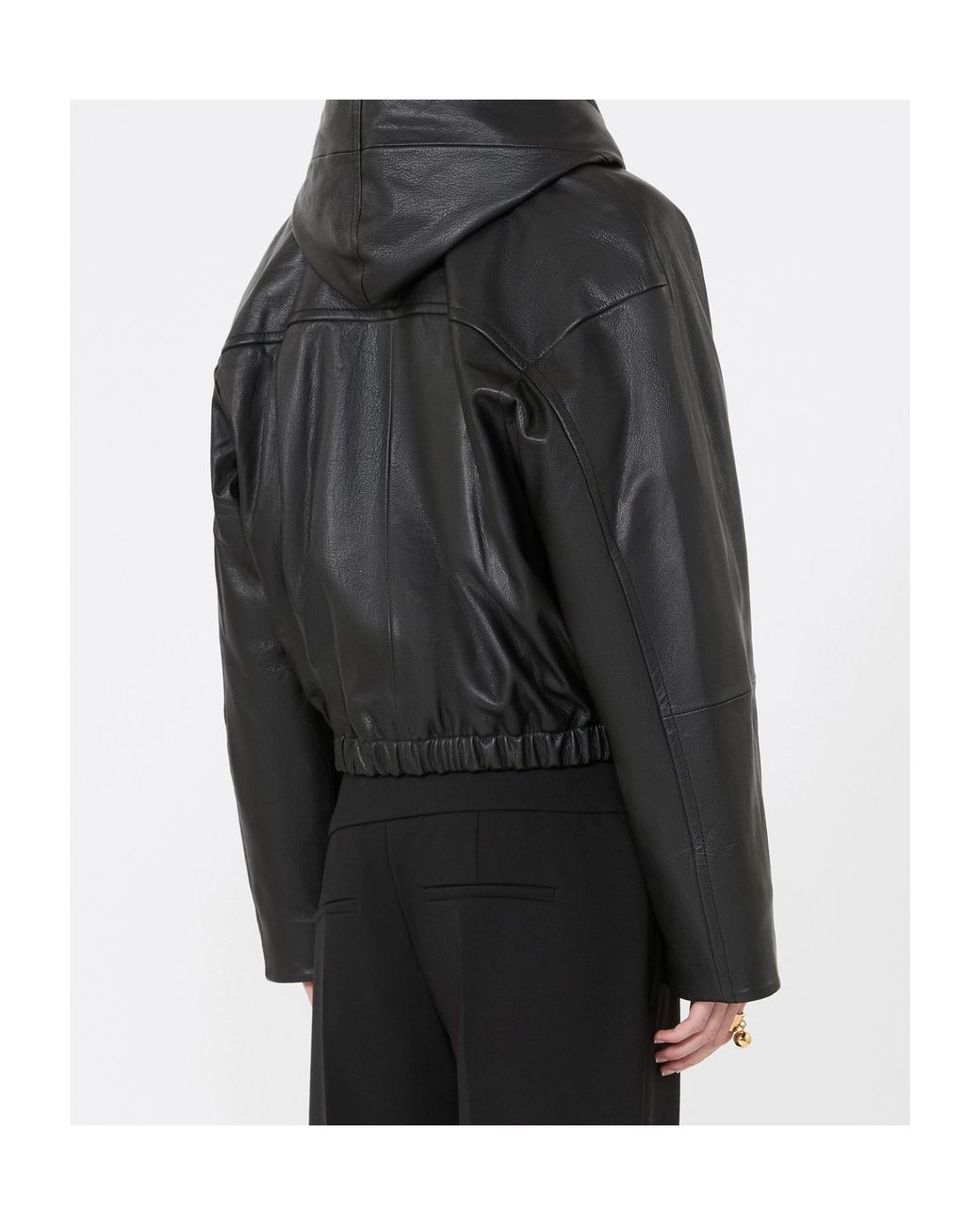 Sportmax Black Leather Bomber Jacket