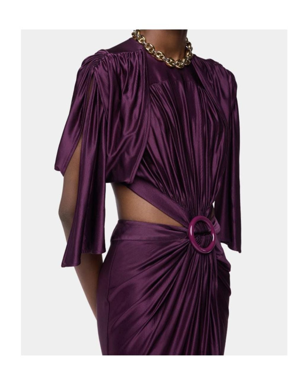 Rabanne Purple Rabanne Ring-Detailed Ruched Maxi Dress