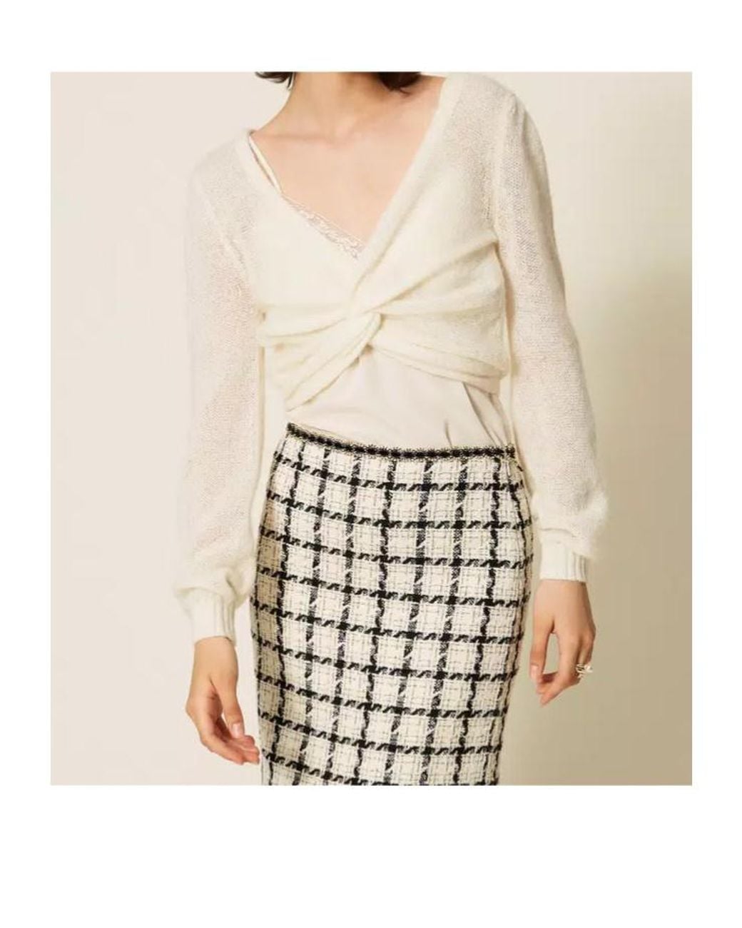 Twinset Natural Dual-Use Knit Shrug With Criss-Cross