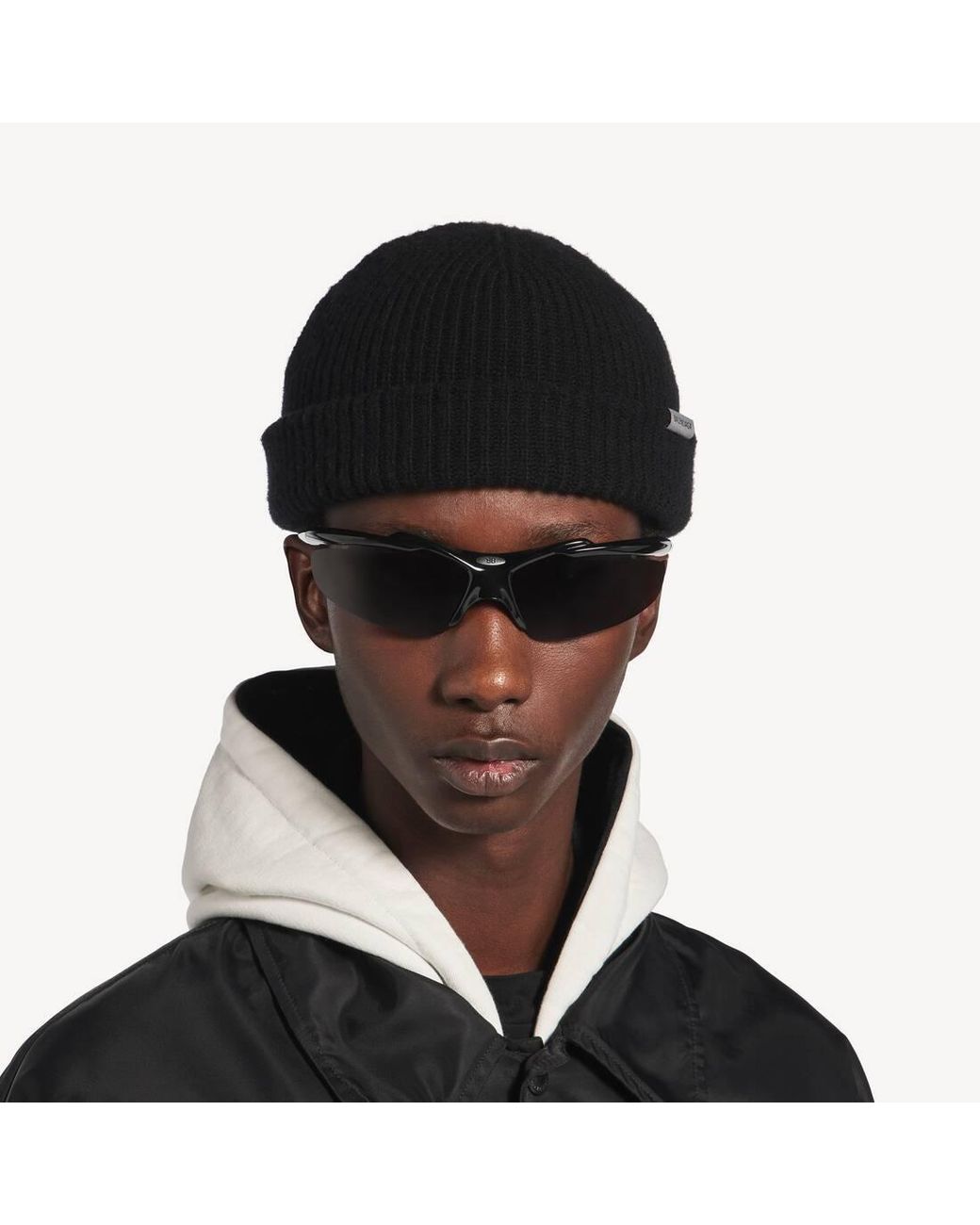 Balenciaga Black Logo Tag Knitted Beanie for men
