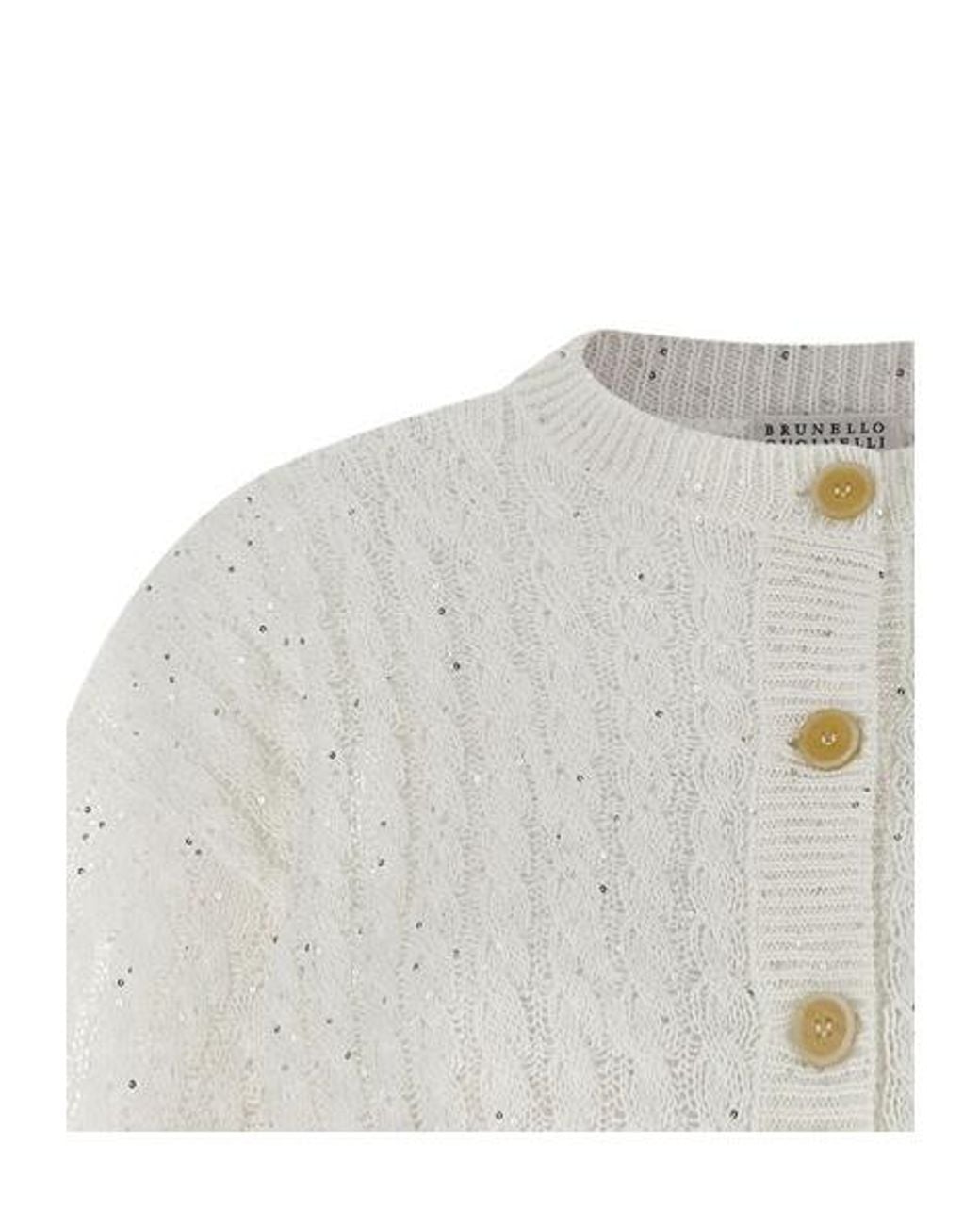 Brunello Cucinelli White Sequin-Embellished Knitted Cardigan