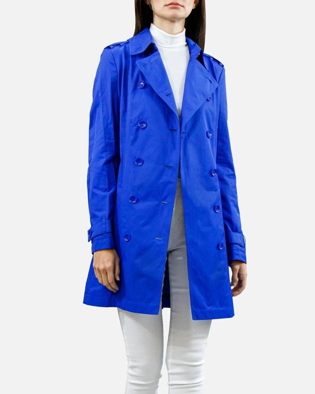 Armani Jeans Blue Double-Breasted Medium-Length Trench Coat