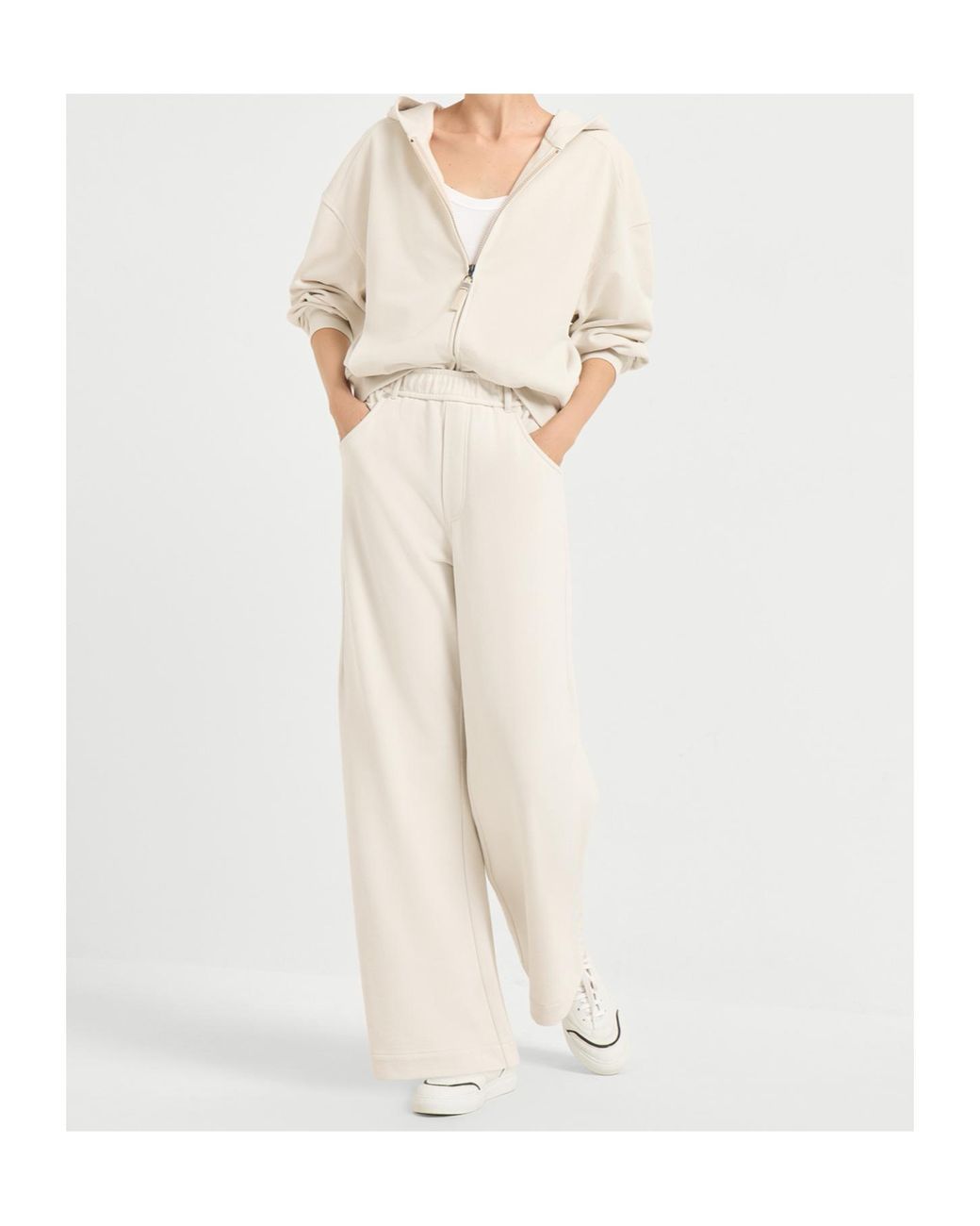 Brunello Cucinelli White Cotton Smooth French Terry Trousers