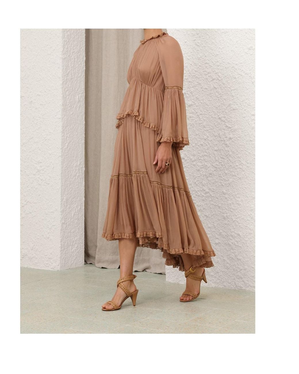 Zimmermann Brown Hypnotic Peplum Flutter Dress