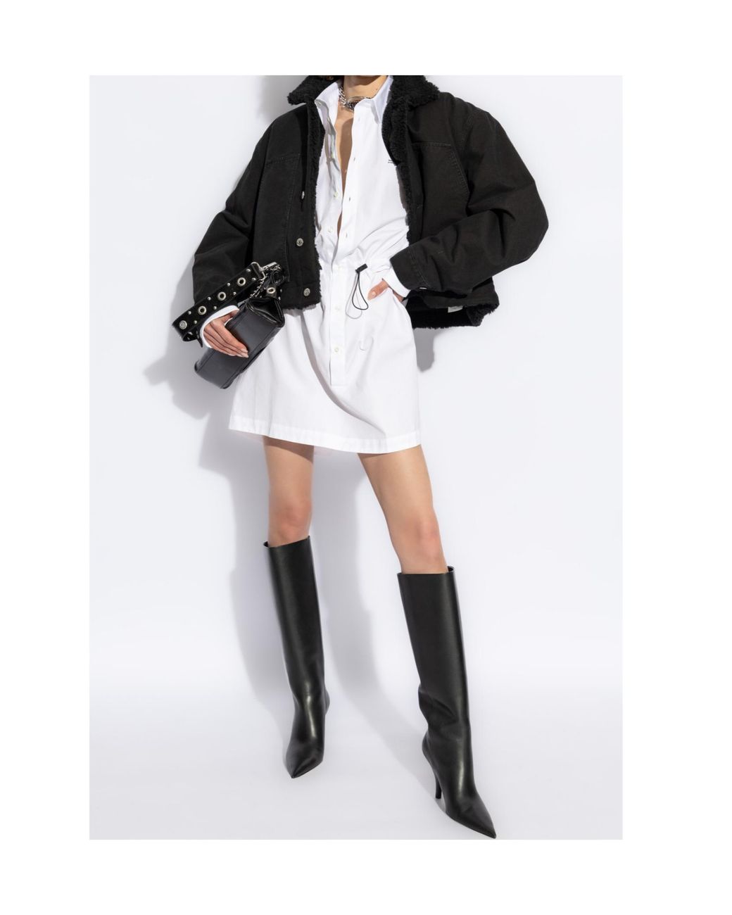 DSquared² White Logo Printed Drawstring Waist Mini Shirt Dress