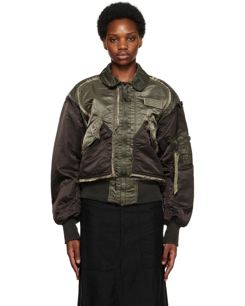 M I S B H V Gray Deconstructed Bomber Jacket
