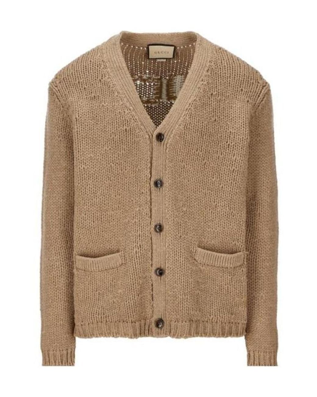 Gucci Brown V-Neck Long-Sleeved Cardigan for men