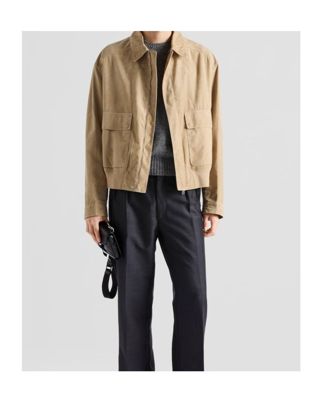 Prada Natural Suede And Cotton Bomber Jacket for men