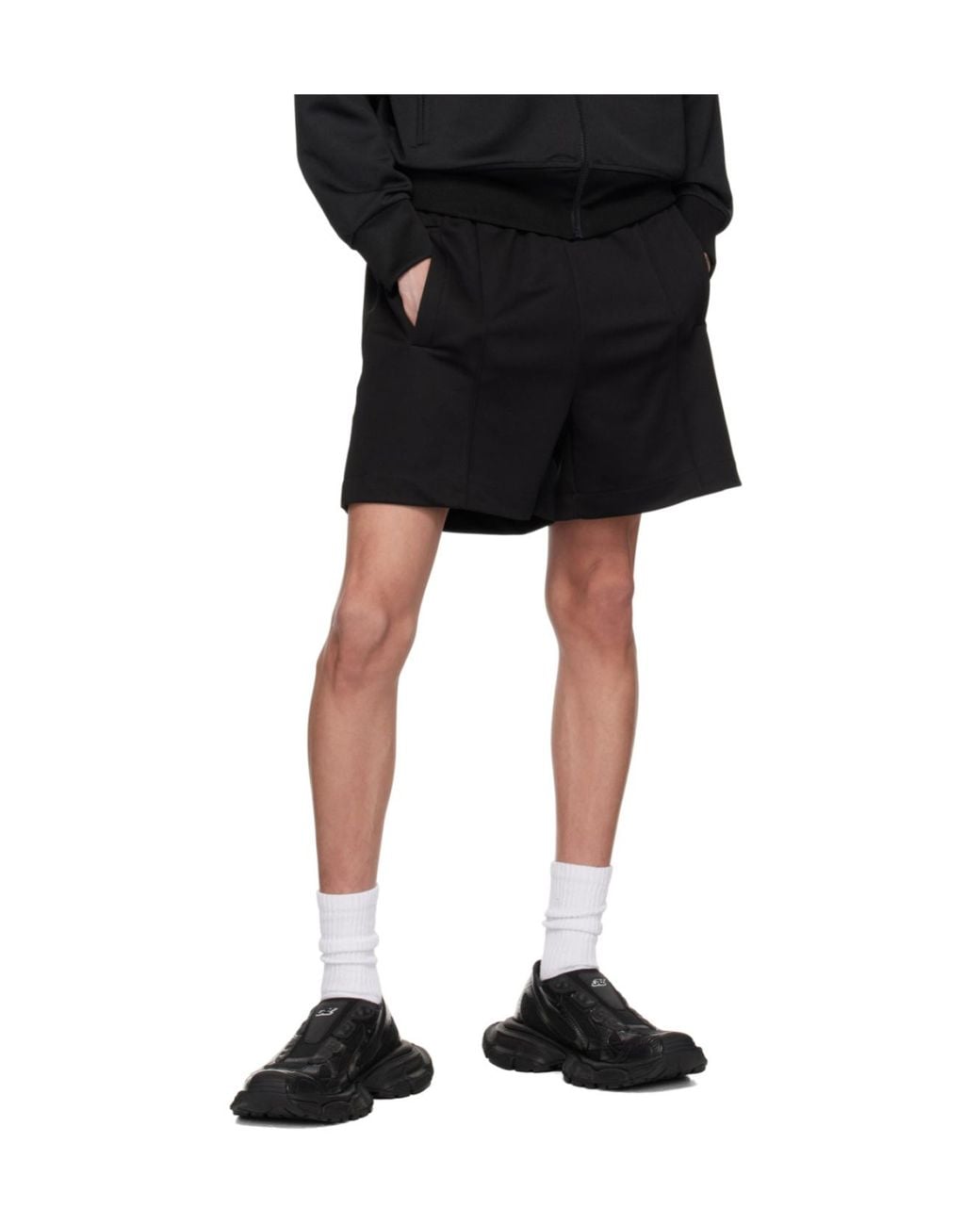 Palm Angels Black Curved Logo Track Shorts for men