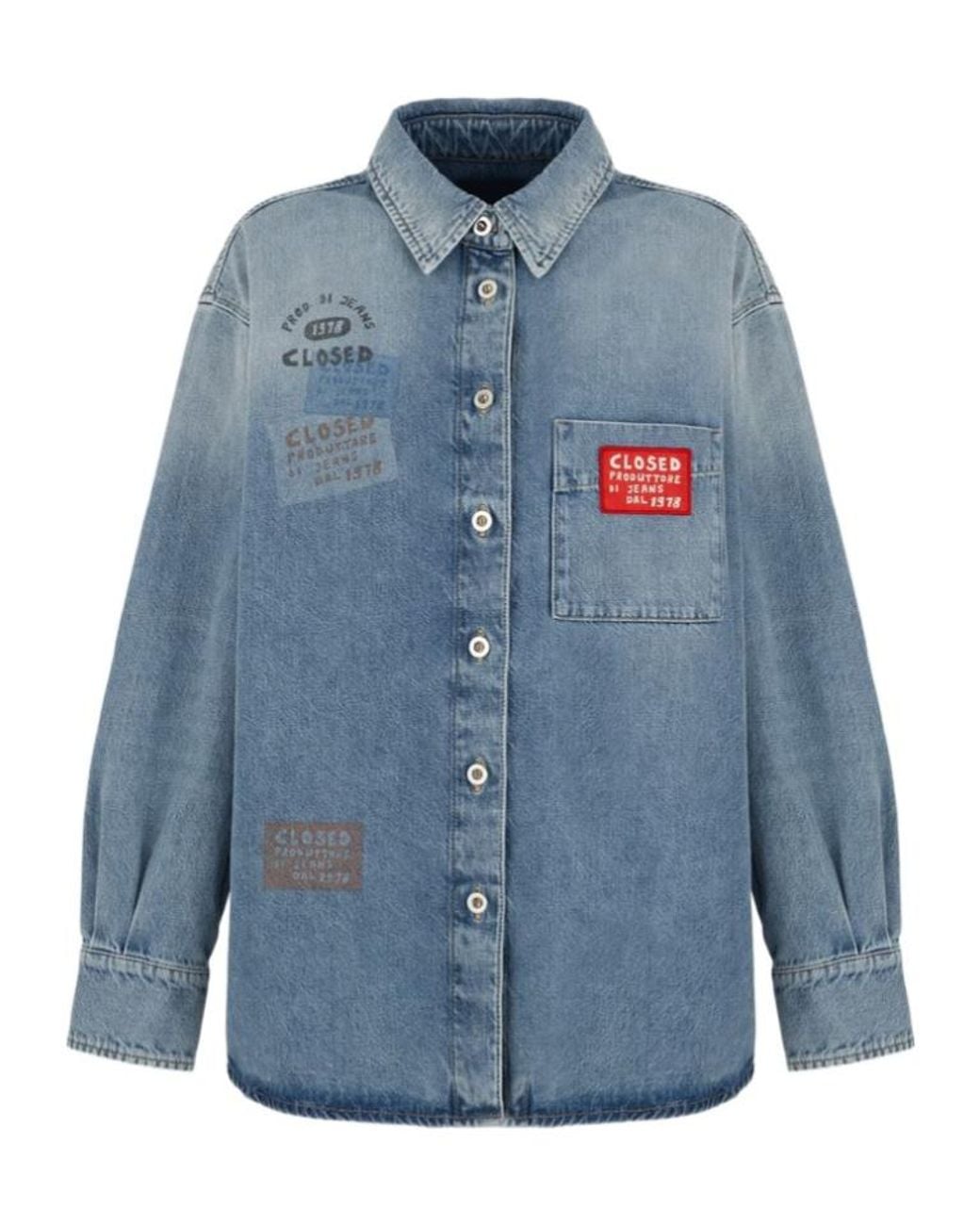 Closed Blue Oversized Printed Denim Shirt