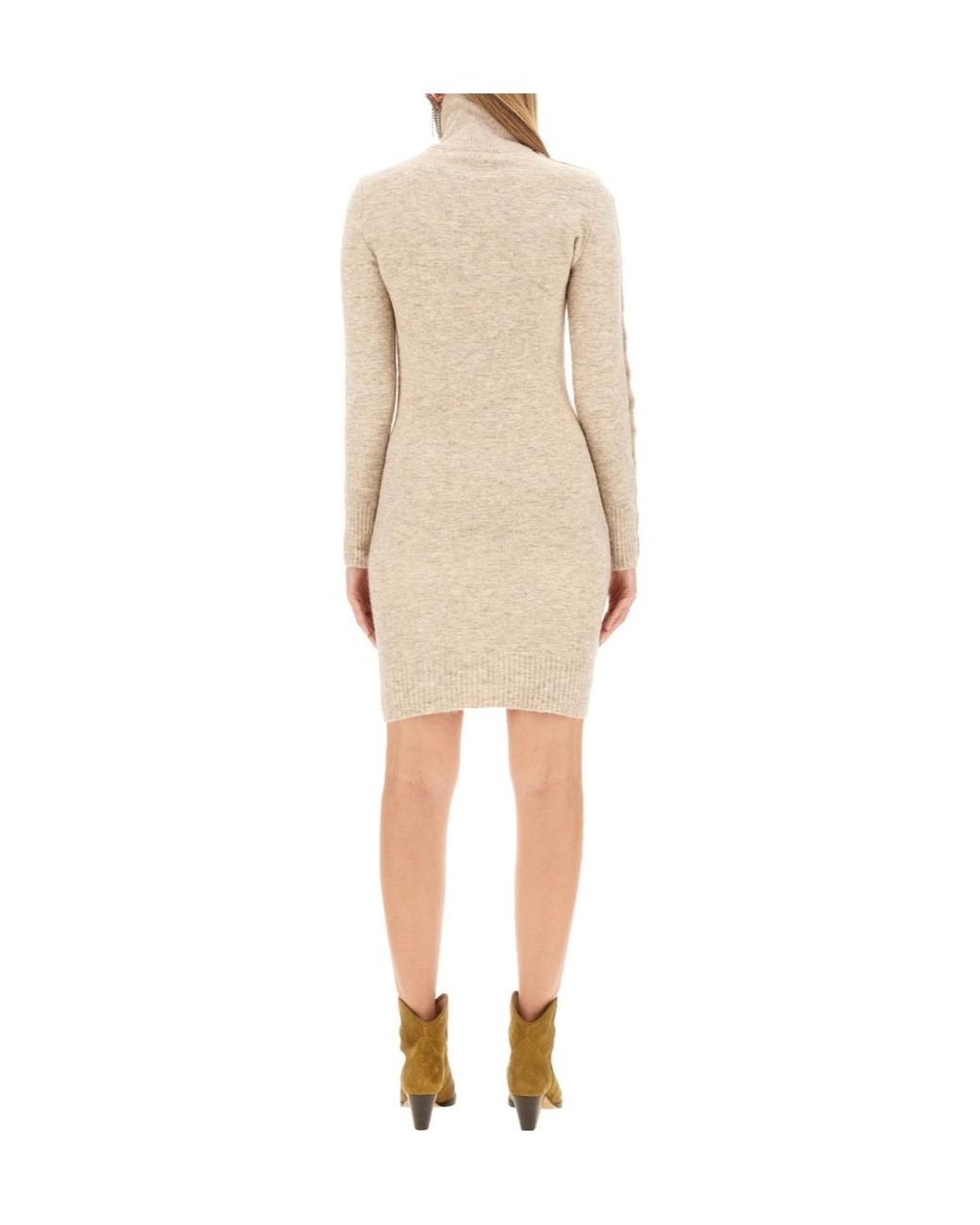 Isabel Marant Natural Turtleneck Knitted Mini Dress