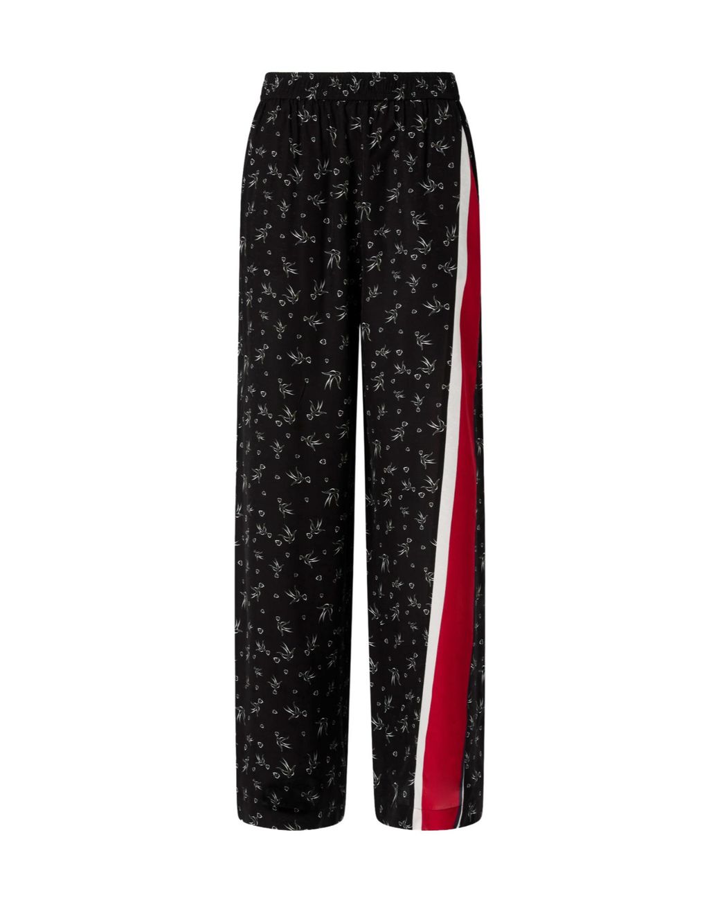 Pinko Black Floral-Print Side-Stripe Trousers