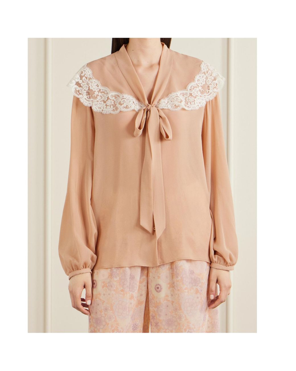 Chloé Pink Chloé Lace-Trim Tie-Neck Blouse