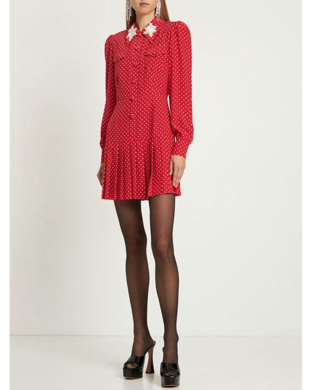 Alessandra Rich Red Polka Dot Silk Georgette Mini Dress