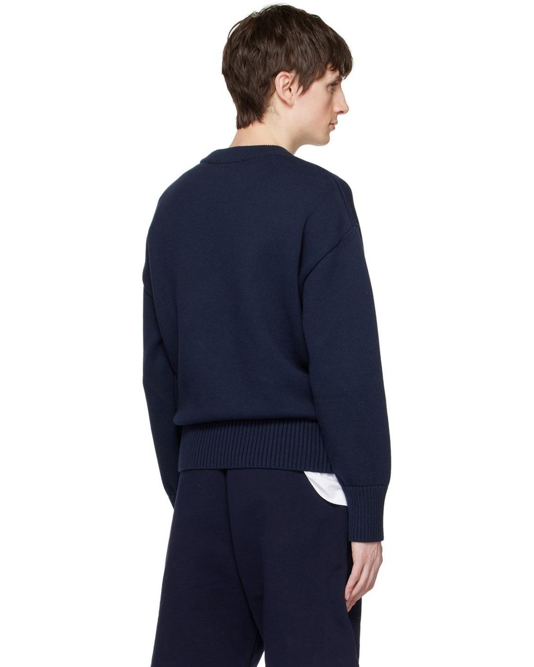 AMI Blue Logo Embroidered Crewneck Jumper for men