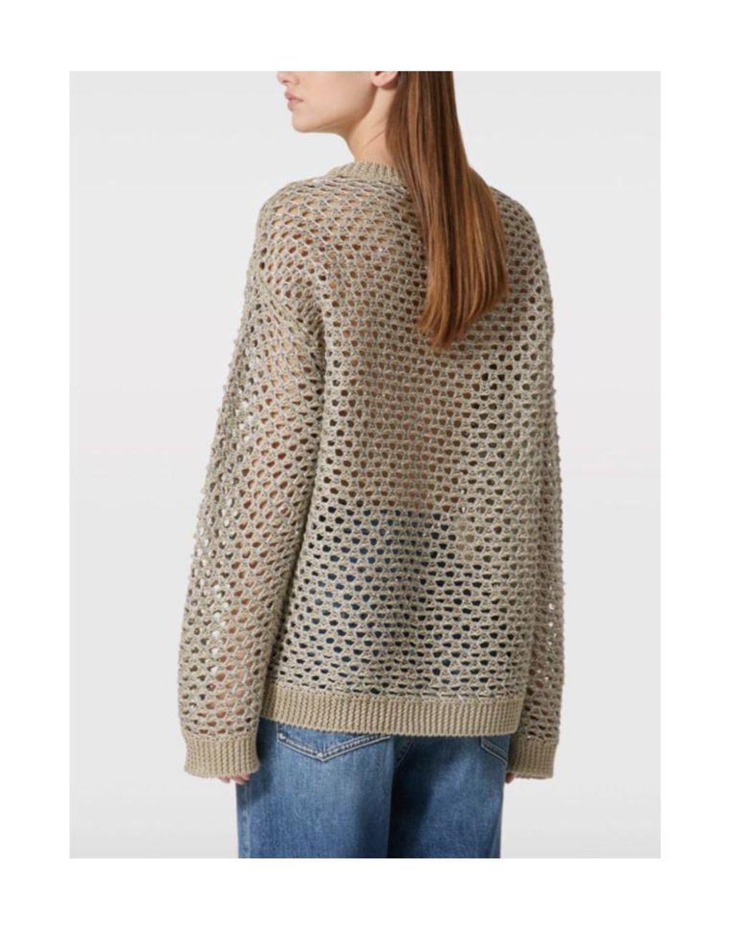 Valentino Gray Open-Knit Straight Hem Crewneck Jumper