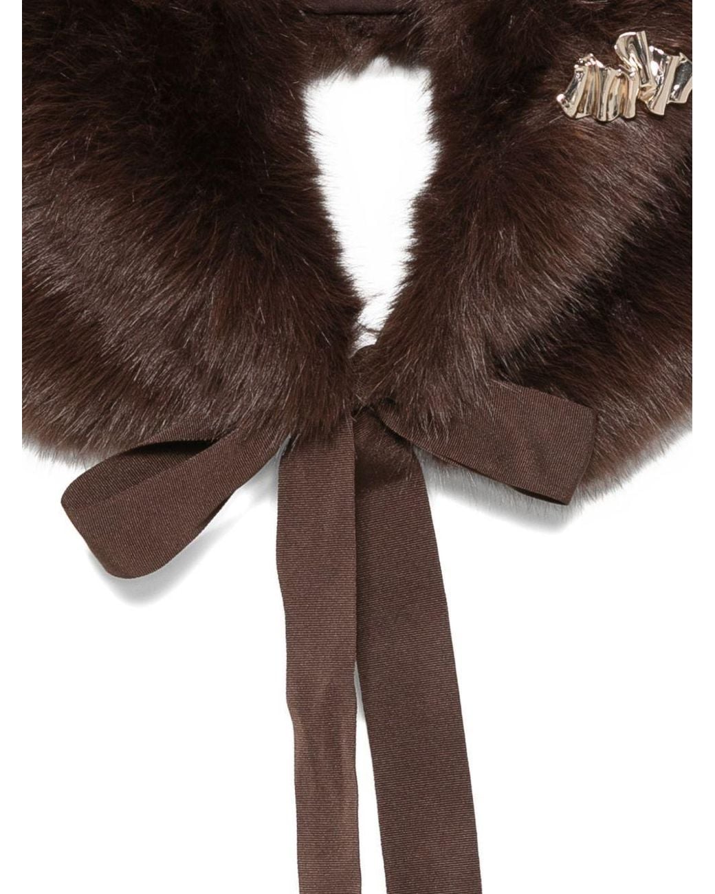 Liu Jo Brown Embellished Faux-Fur Scarf
