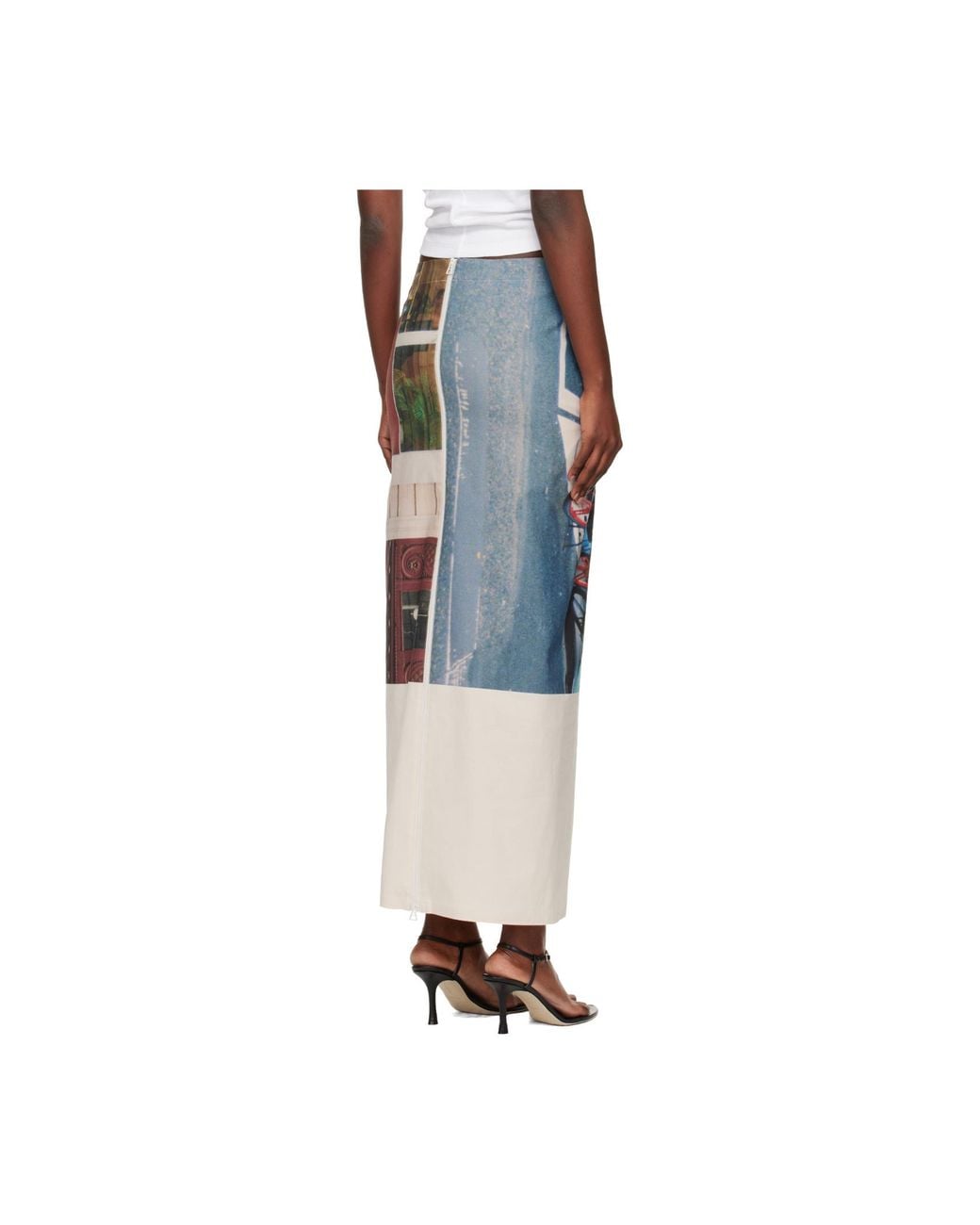 Issey Miyake White Graphic-Print Midi Skirt