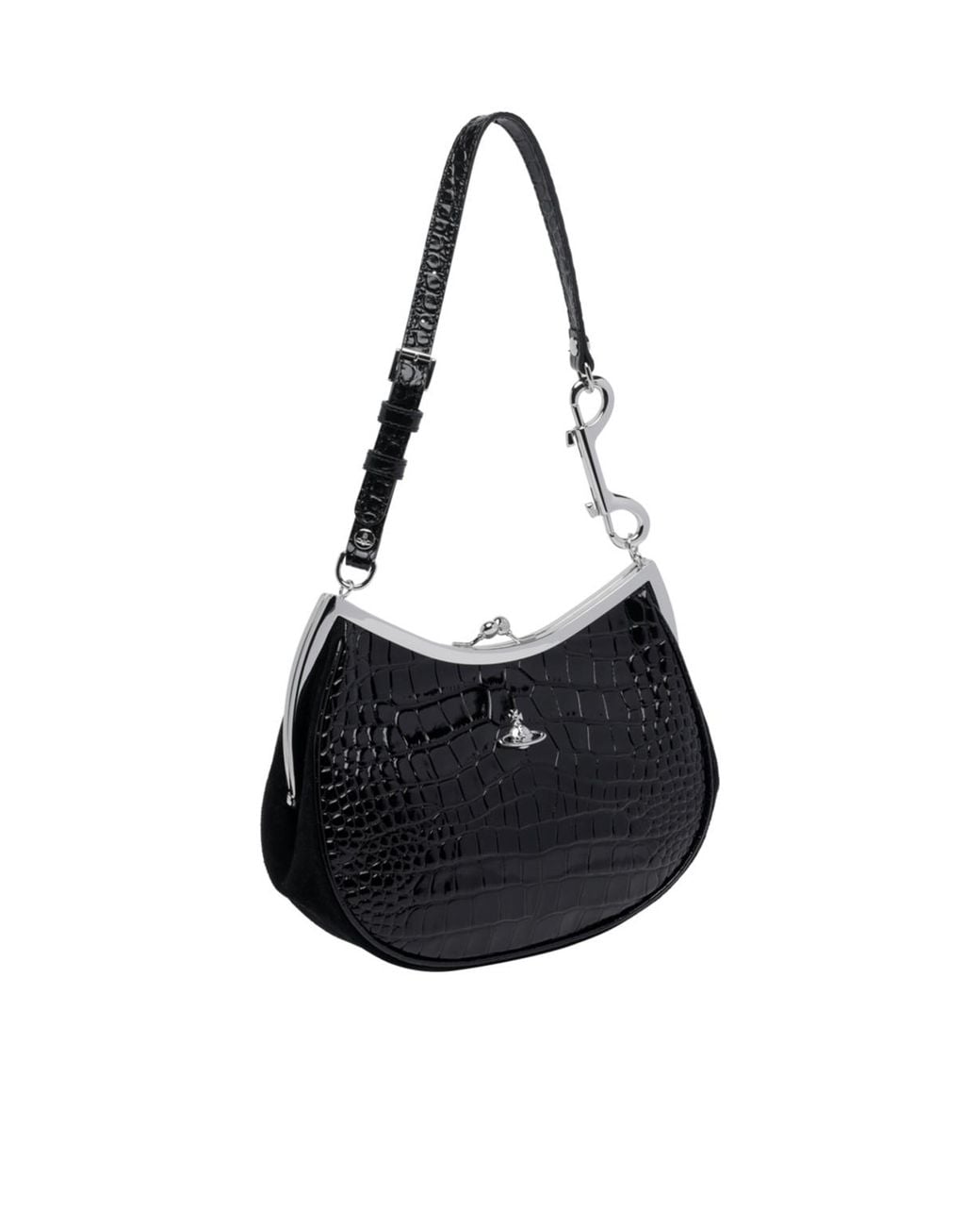 Vivienne Westwood Black Orb Plaque Embossed Shoulder Bag